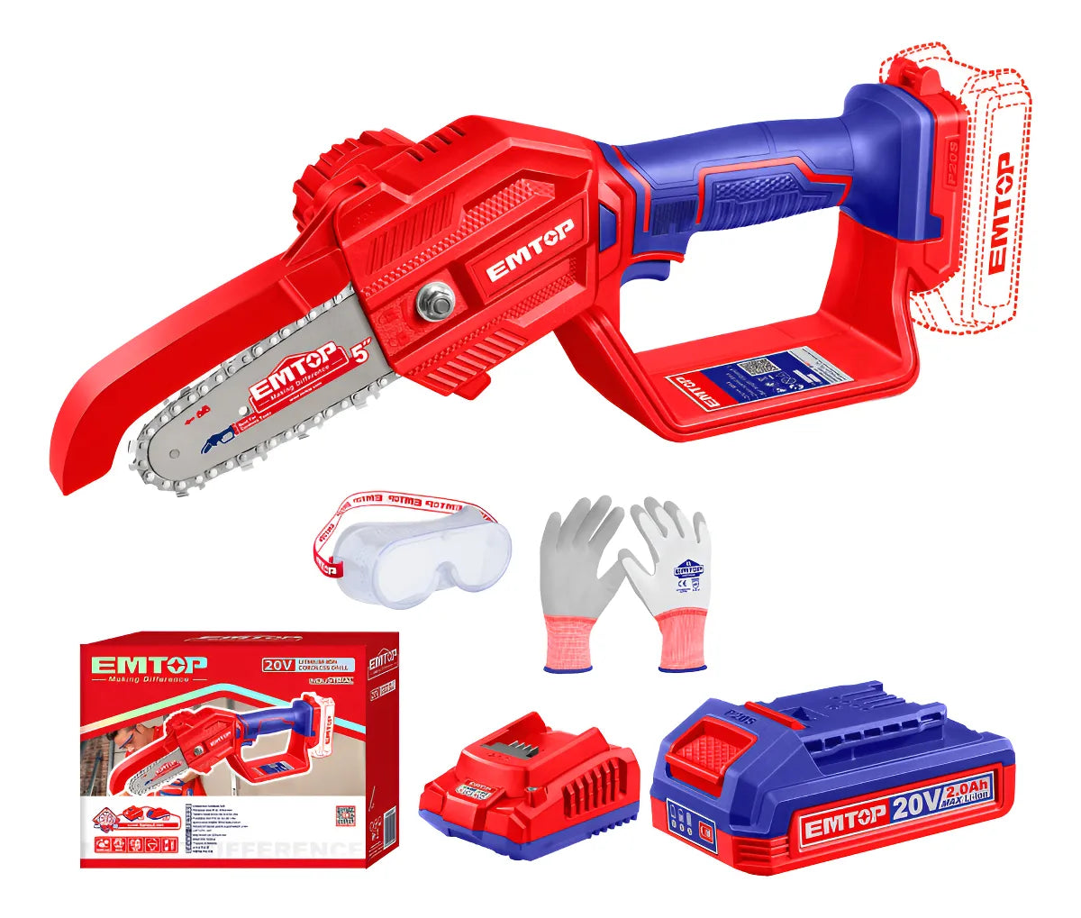 Motosierra Inalambrica 5'' 20V + Bat 2.0 Ah + Carg + Acc