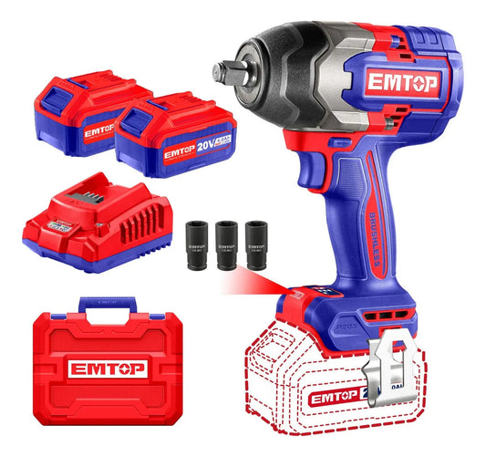 Llave De Impacto Inalam. Brush 20V 850 Nm + Carg + 2 Bat 4.0 Ah + Acc