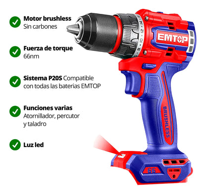Combo Inalam 20V Taladro De Impacto + Llave De Impacto + Carg + 2 Bat