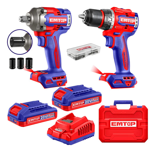 Combo Inalam 20V Taladro De Impacto + Llave De Impacto + Carg + 2 Bat